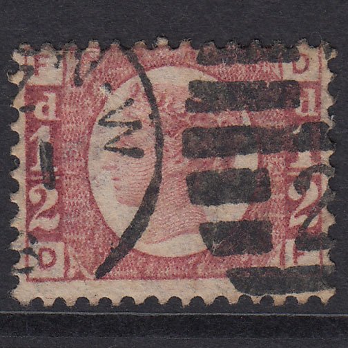 GB QV 1870 1/2d Rose-Red Plate 13 SG48-G4 DF FU London D&S Cancel