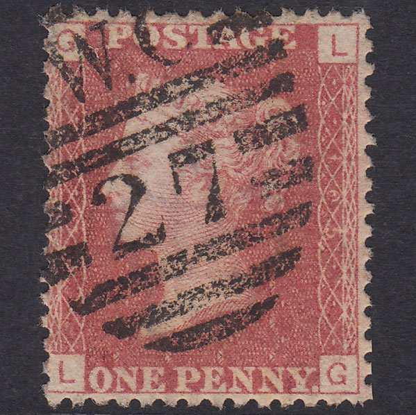 GB QV 1864 1d Rose-Red Plate 105 SG43-G1(1) LG FU London D&S WC27 27D11S