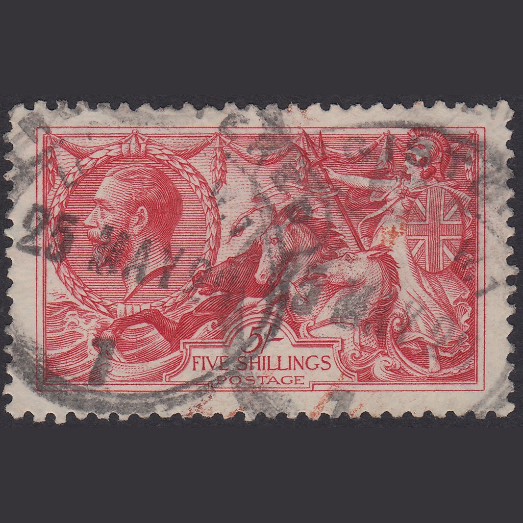 GB KG5 1918 5/- Rose-Red Seahorses SG416-N68(2) GU Scroll Cancel