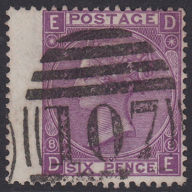GB QV 1869 6d Dull Violet Pl 8 SG108-J76(1) DE FU Bradford 107 Wing Margin