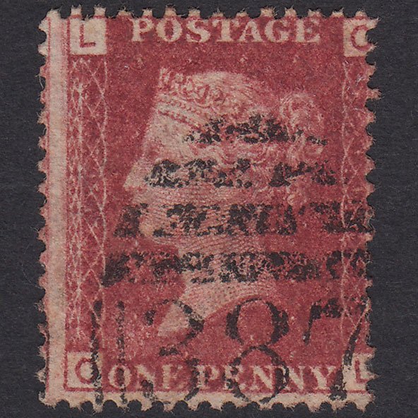 GB QV 1864 1d Lake-Red Plate 116 SG44-G1(2) OL FU Huddersfield 387