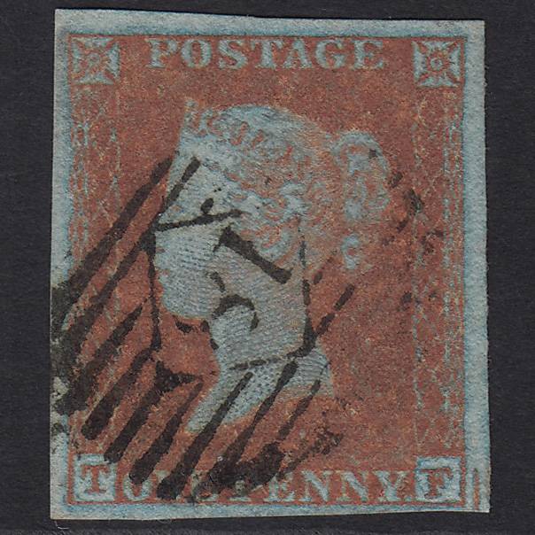 GB QV 1841 1d Very Blued (Plate 143) SG8a-B1(2) TF VFU London IS 18
