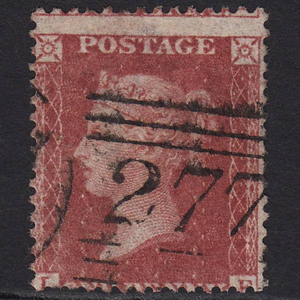 GB QV 1857 1d Deep Rose-red SG41-C10(4) FU Paisley 277 Large Misperf