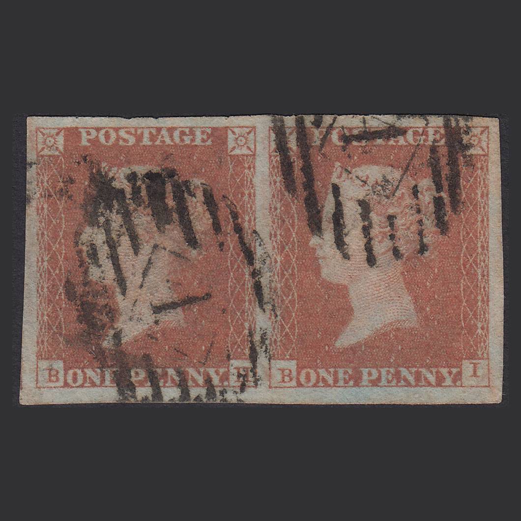 GB QV 1841 1d (Plate 99) SG8-B1(1) BH-BI FU Pair 4M Imperf London IS 1