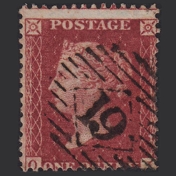 GB QV 1857 1d Deep Rose-red (Plate 52) SG41-C10(4) OJ GU London IS 19 Misperf