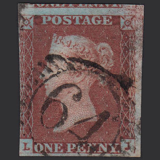 GB QV 1841 1d Red-brown Pl 80 SG8-B1(1) LJ GU London D&S 64 Malformed L