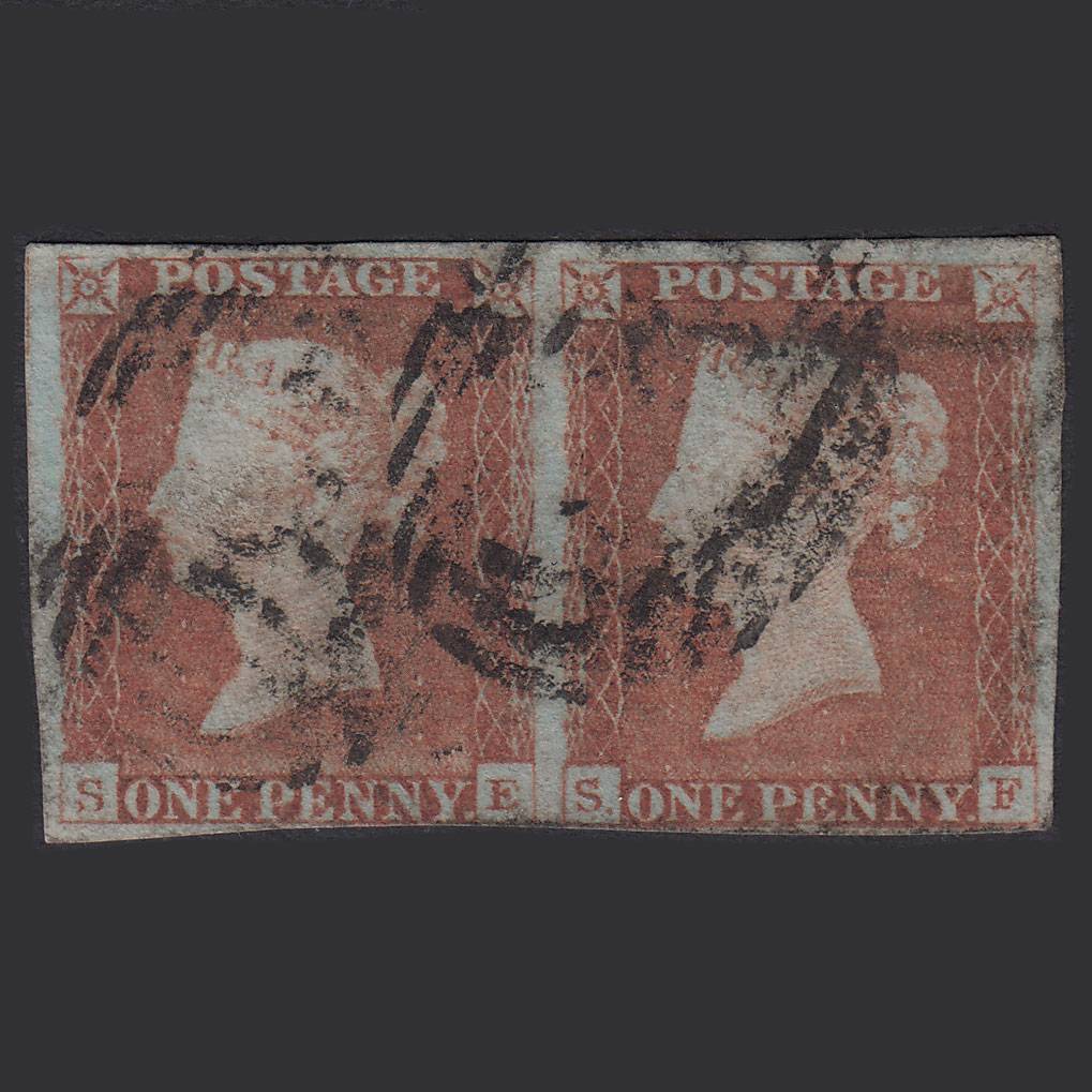 GB QV 1841 1d (Plate 68) SG8-B1(1) SE-SF GU Pair Missing Imprimatur nr 4M
