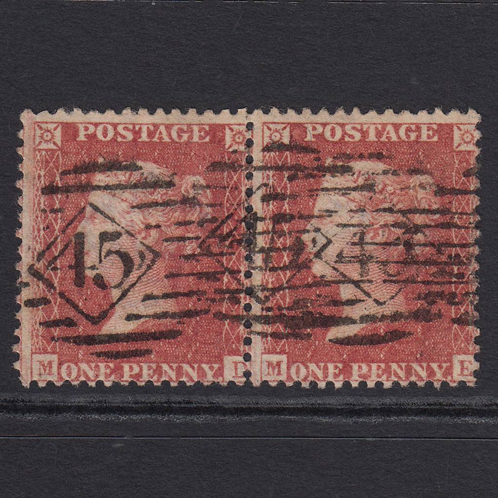 GB QV 1857 1d Rose-red (Plate 42) SG40-C10(1) MD-ME FU Pair London IS 45