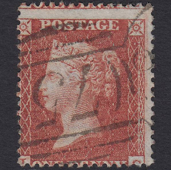 GB QV 1855 1d Red-brown SGC6(1) VFU Birmingham 75 Spoon Misperf