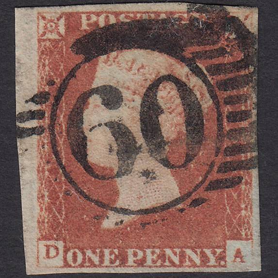 GB QV 1841 1d Red-brown Pl 74 SG8-B1(1) DA GU 4 Margins London D&S 60