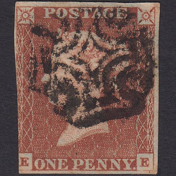 GB QV 1841 1d Red-brown Pl 27 SG8-B1(1) EE GU 3 Margins Maltese Cross