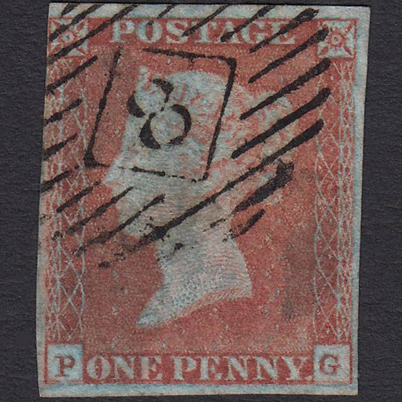 GB QV 1841 1d Red-brown Pl 72 SG8-B1(1) RE-entry PG FU 4M London IS 8