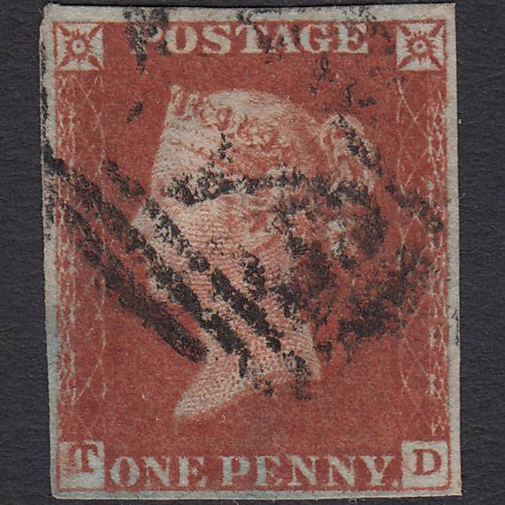 GB QV 1841 1d Red-brown (Plate 54) SG8-B1(1) TD FU Missing Imprimatur 4M