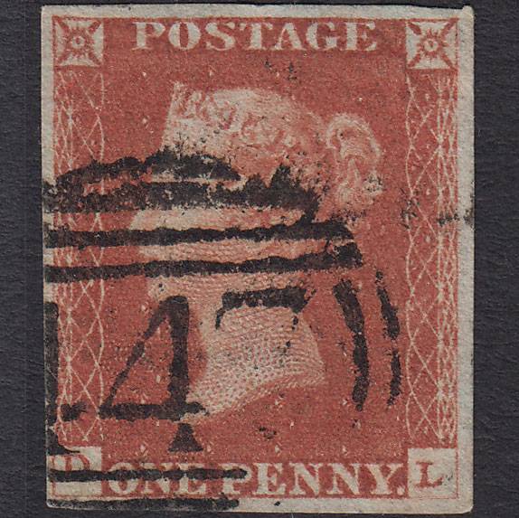 GB QV 1841 1d Red-brown (Plate 71) SG8-B1(1) DL FU 4 Margins Leeds 447