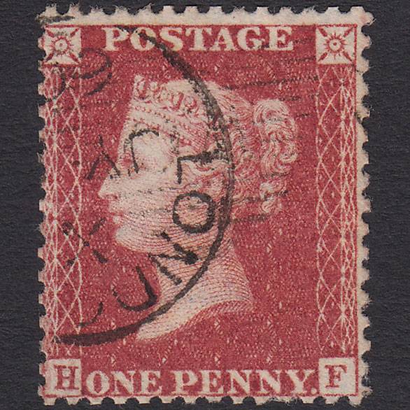 GB QV 1857 1d Rose-red (Plate 34) SG40-C10(1) HF GU London CDS Cancel