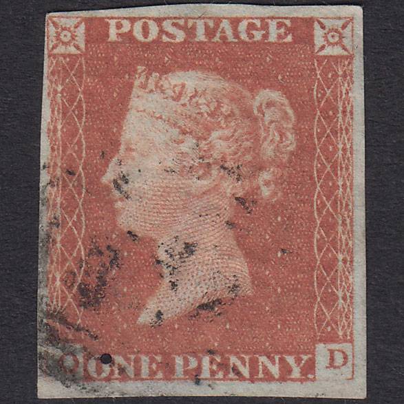 GB QV 1841 1d Red-Brown Plate 83 SG8-B1(1) OD GU 4 Margins Light Cancel