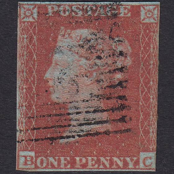 GB QV 1841 1d Red-Brown Plate 142 SG8-B2(1) BC FU 3 Margins Scotland