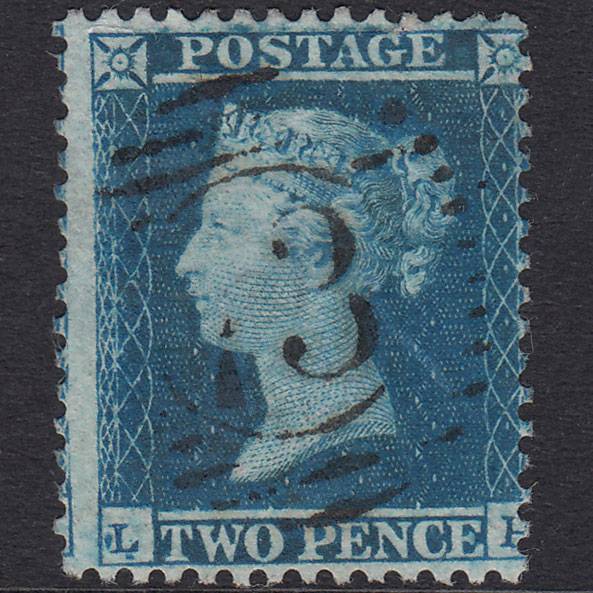 GB QV 1855 2d Blue Plate 4 SG23-F2 LH FU London D&S 73
