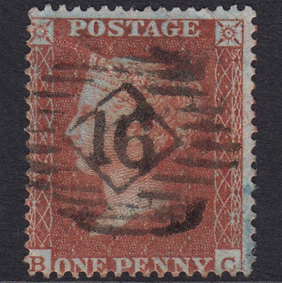 GB QV 1855 1d Red-Brown Plate 1 SG21-C4(1) BC GU London IS 16