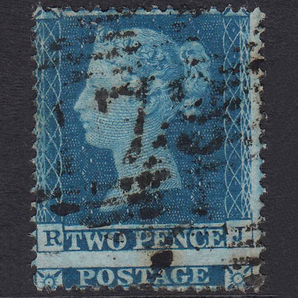 GB QV 1854 2d Blue Plate 5 SG20A-F4 RJ FU Drogheda 179 Huge Misperf