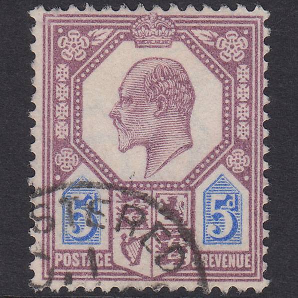 GB KE7 1902 5d Dull Purple & Ultramarine SG242-M28(1) FU Light Cancel