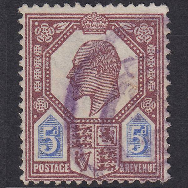 GB KE7 1911 5d Dull Reddish Purple & Bright Blue SG293-M30(2) FU
