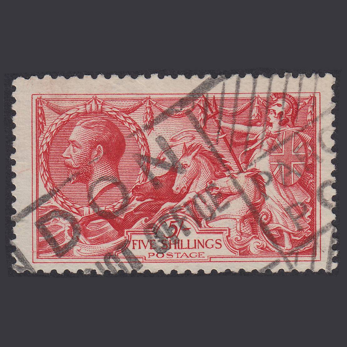 GB KG5 1918 5/- Rose-Red Seahorses SG416-N68(3) FU Parcel Cancel