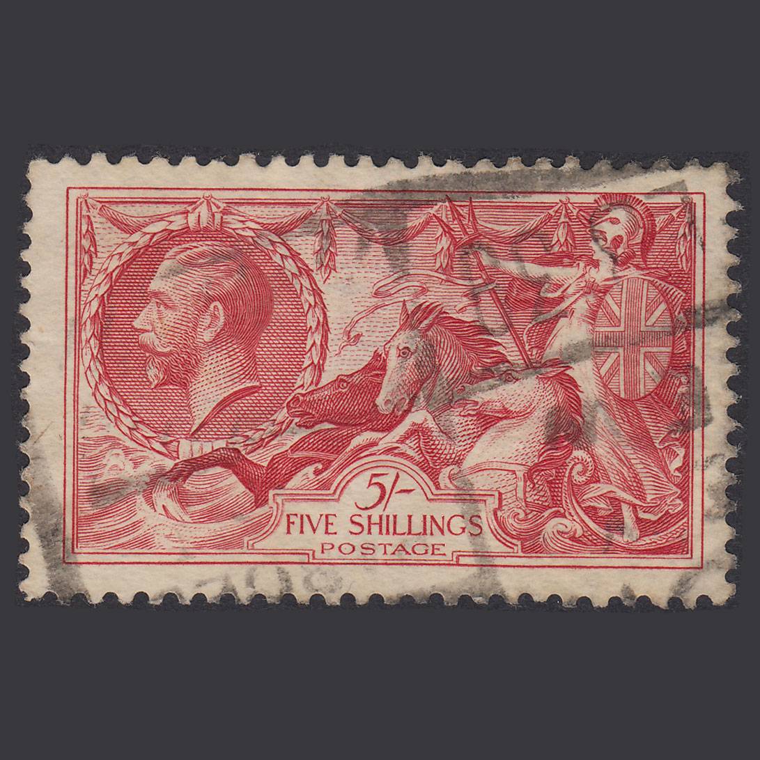 GB KG5 1934 5/- Bright Rose-Red Seahorses SG451-N74 FU Light Parcel PMK