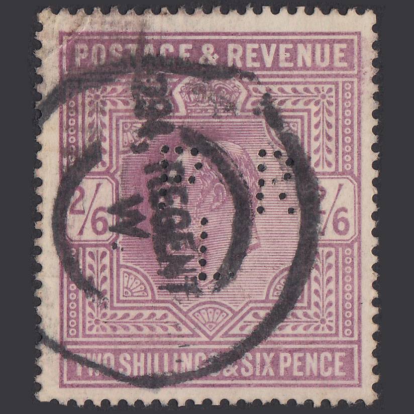 GB KE7 1905 2/6 Pale Dull Purple SG261-M49(1) GU P R L Perfin