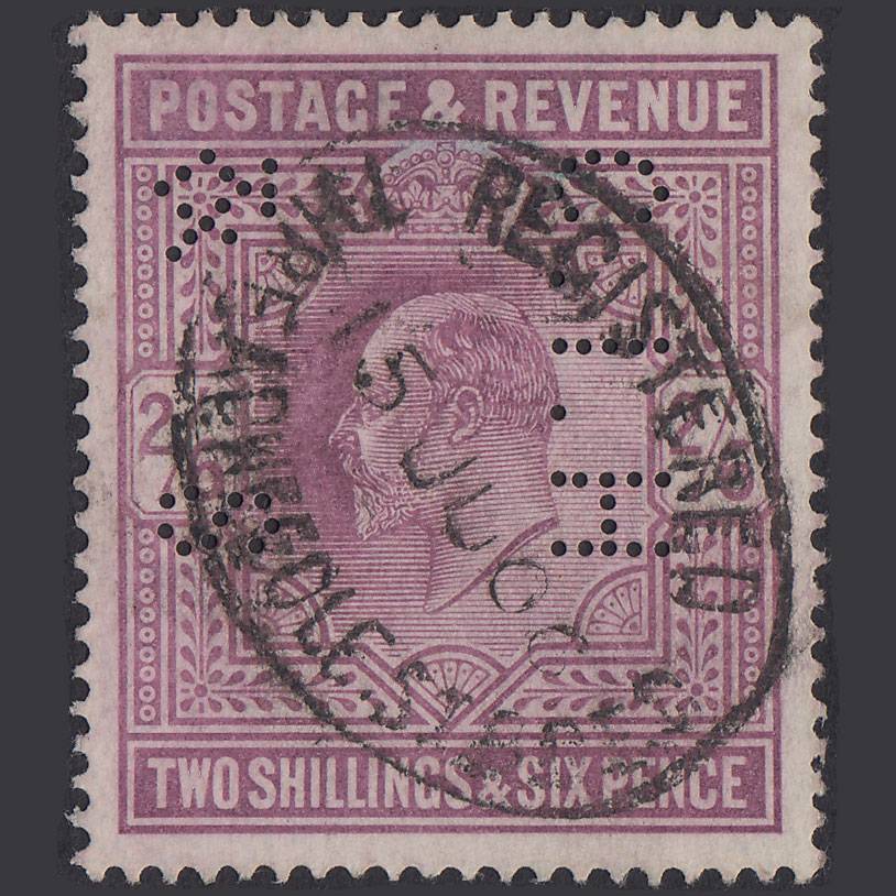 GB KE7 1905 2/6 Dull Purple SG262-M49(2) FU C I H & S Perfin Well Centred