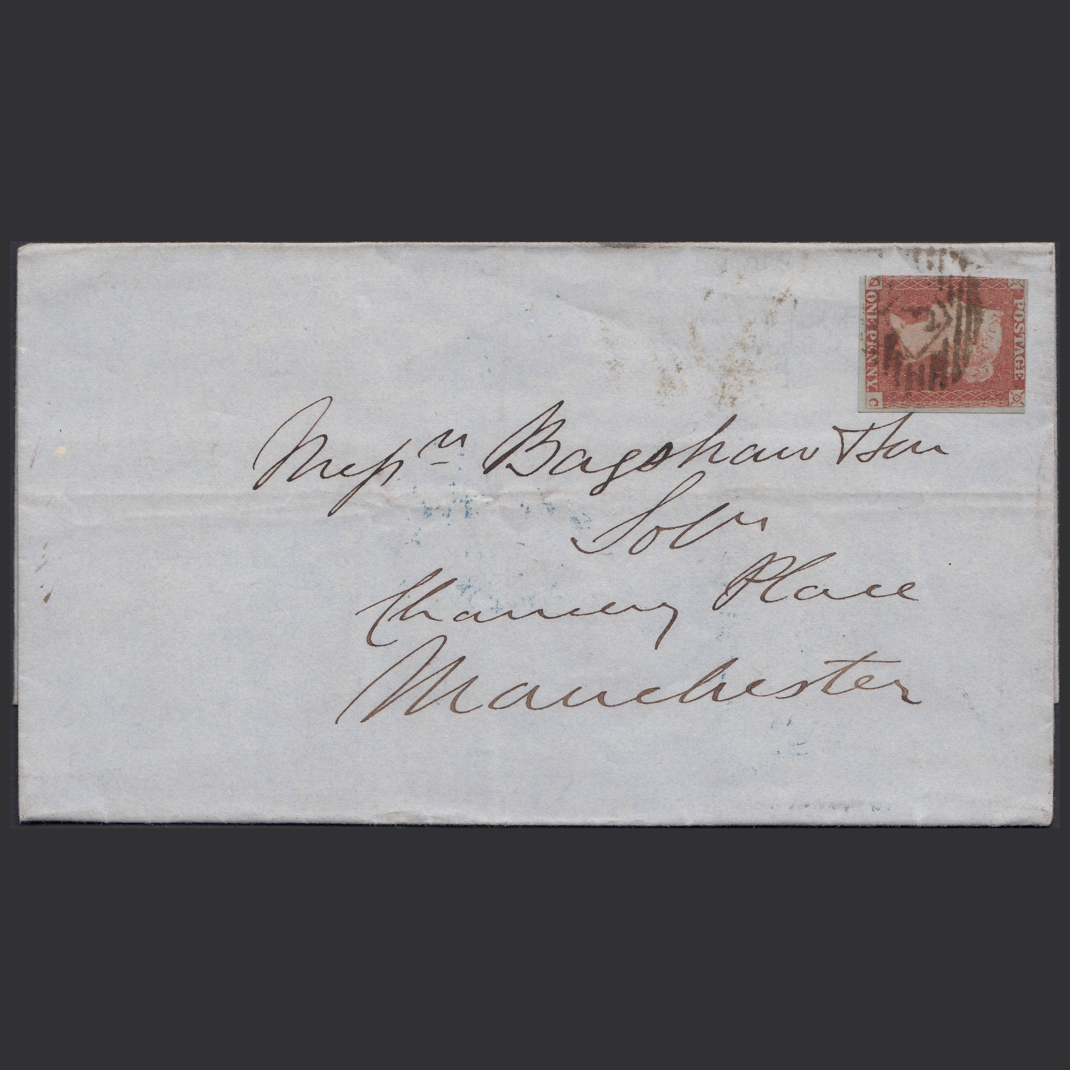 GB QV 1849 1d (Plate 86) SG8-B1(1) QC GU on London to Manchester Wrapper