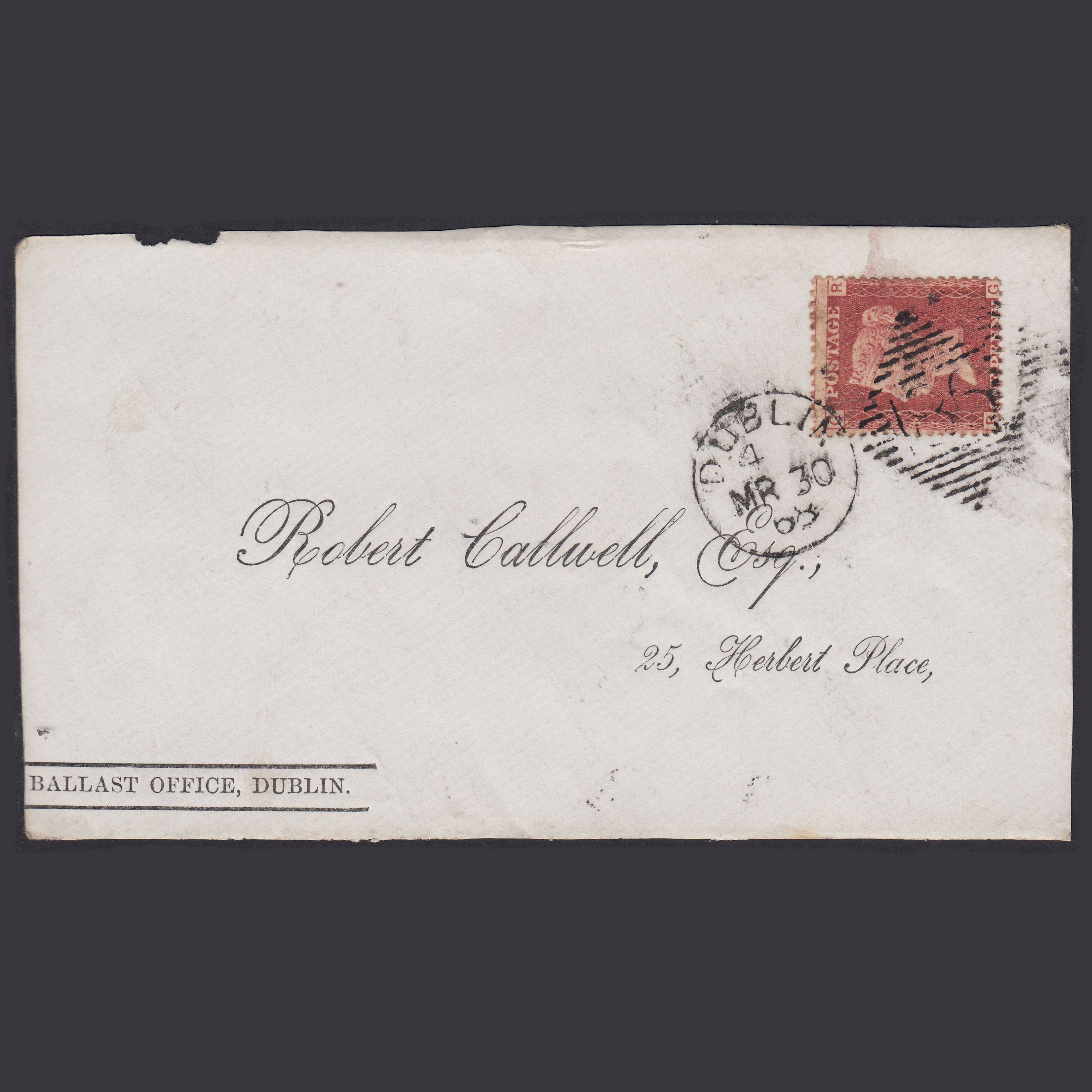 GB QV 1868 1d (Plate 73) SG44-G1(2) RG GU Dublin 186 Ballast Office Front