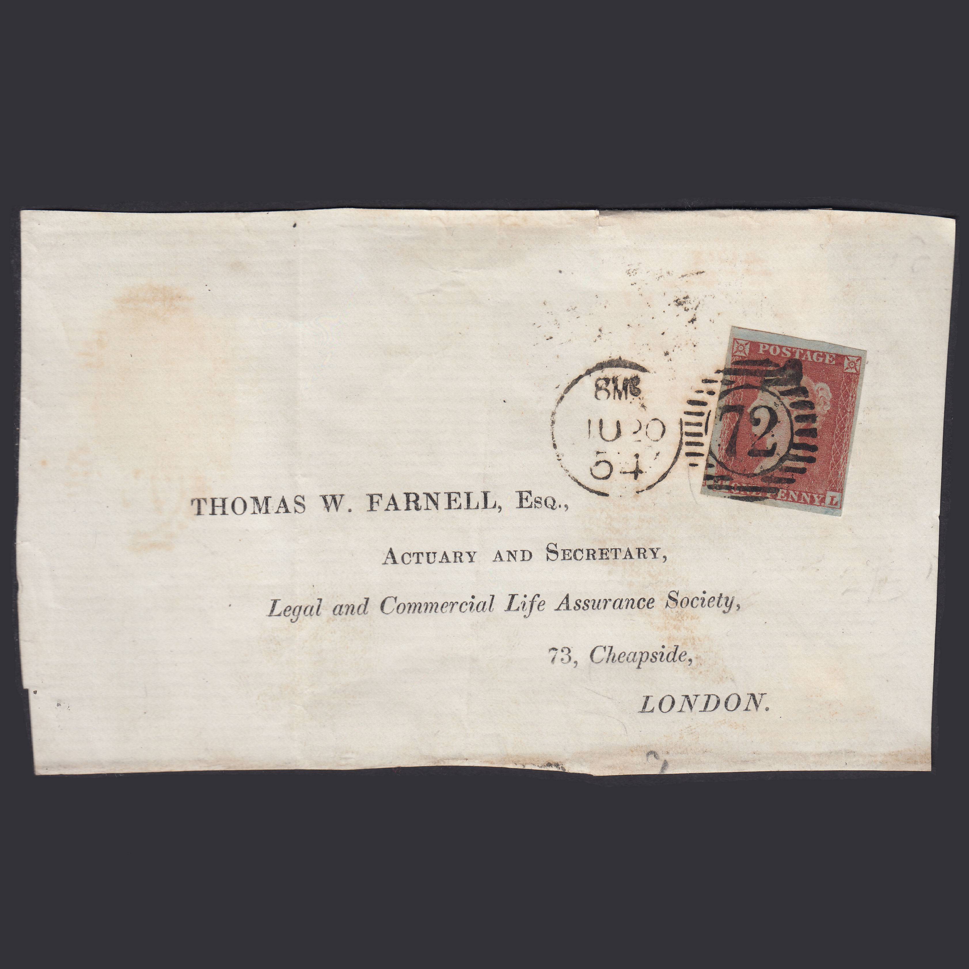 GB QV 1854 1d Pl 167 SG8 TL FU AND 1d Pl 172  SG17 FU ON THE SAME FRONT!