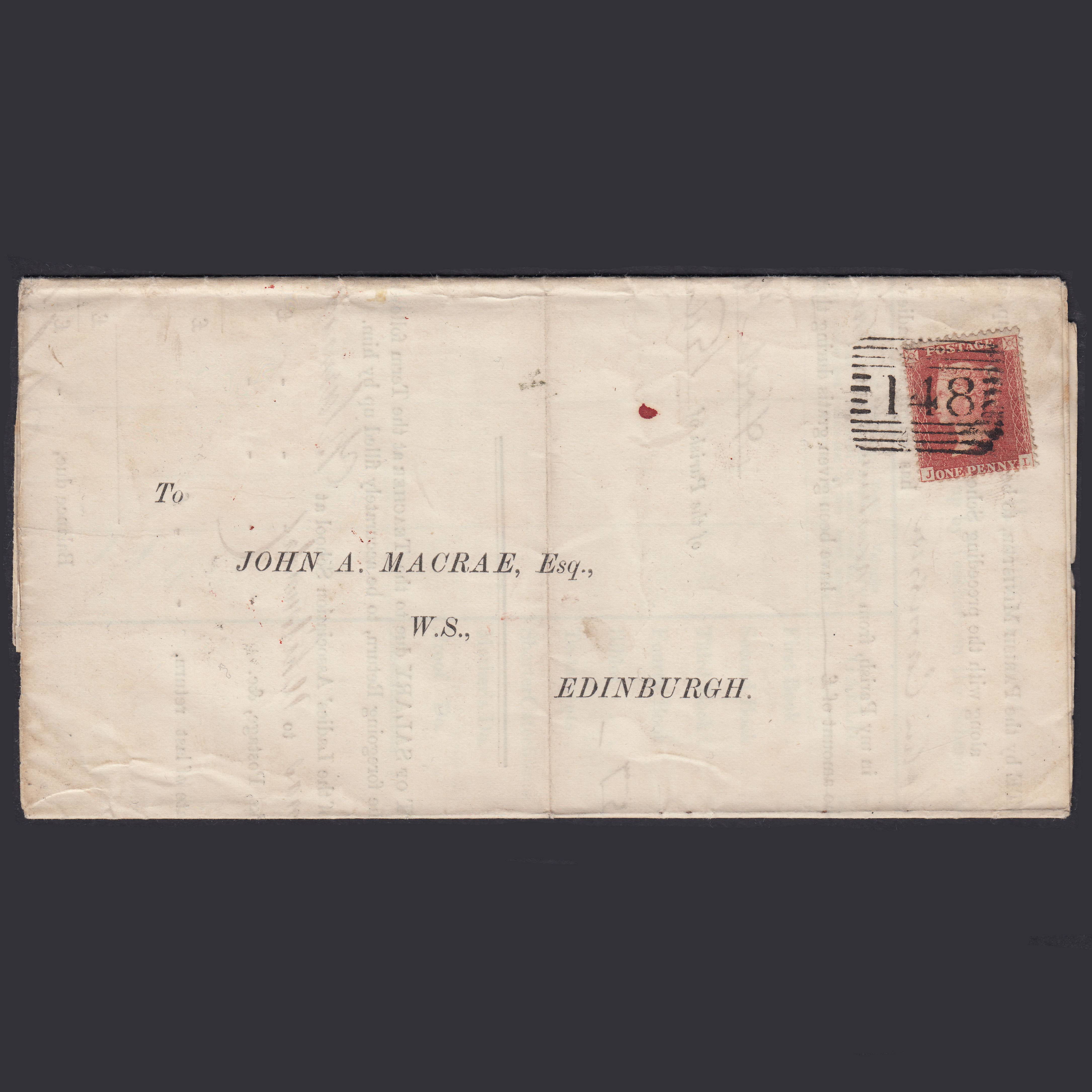 GB QV 1857 1d Plate 40 SGC9A(3) Fort William Edinburgh Entire John Macrae