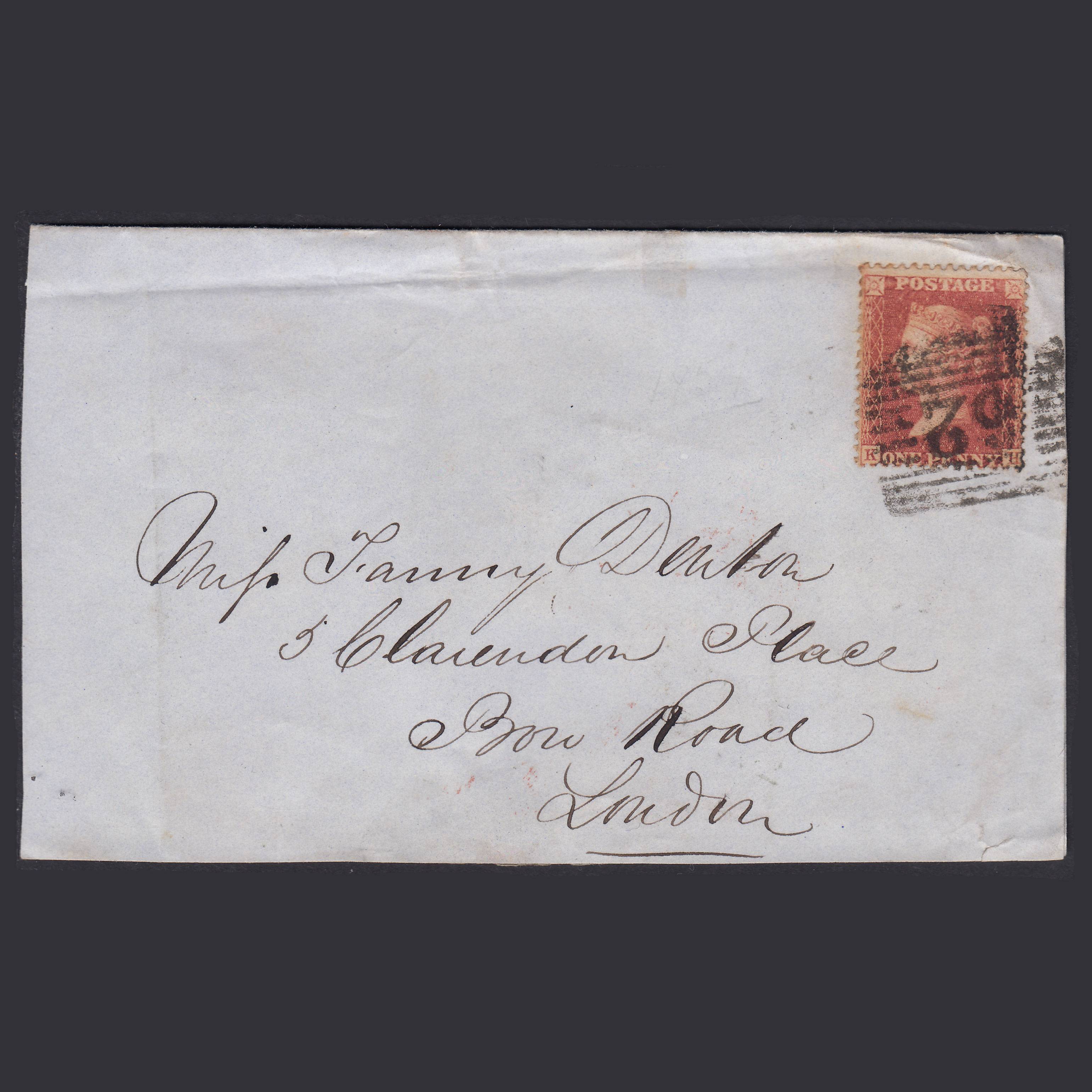 GB QV 1856 1d Red-Brown Plate 45 SG29-C8(1) KH GU Burntisland 62 On Cover