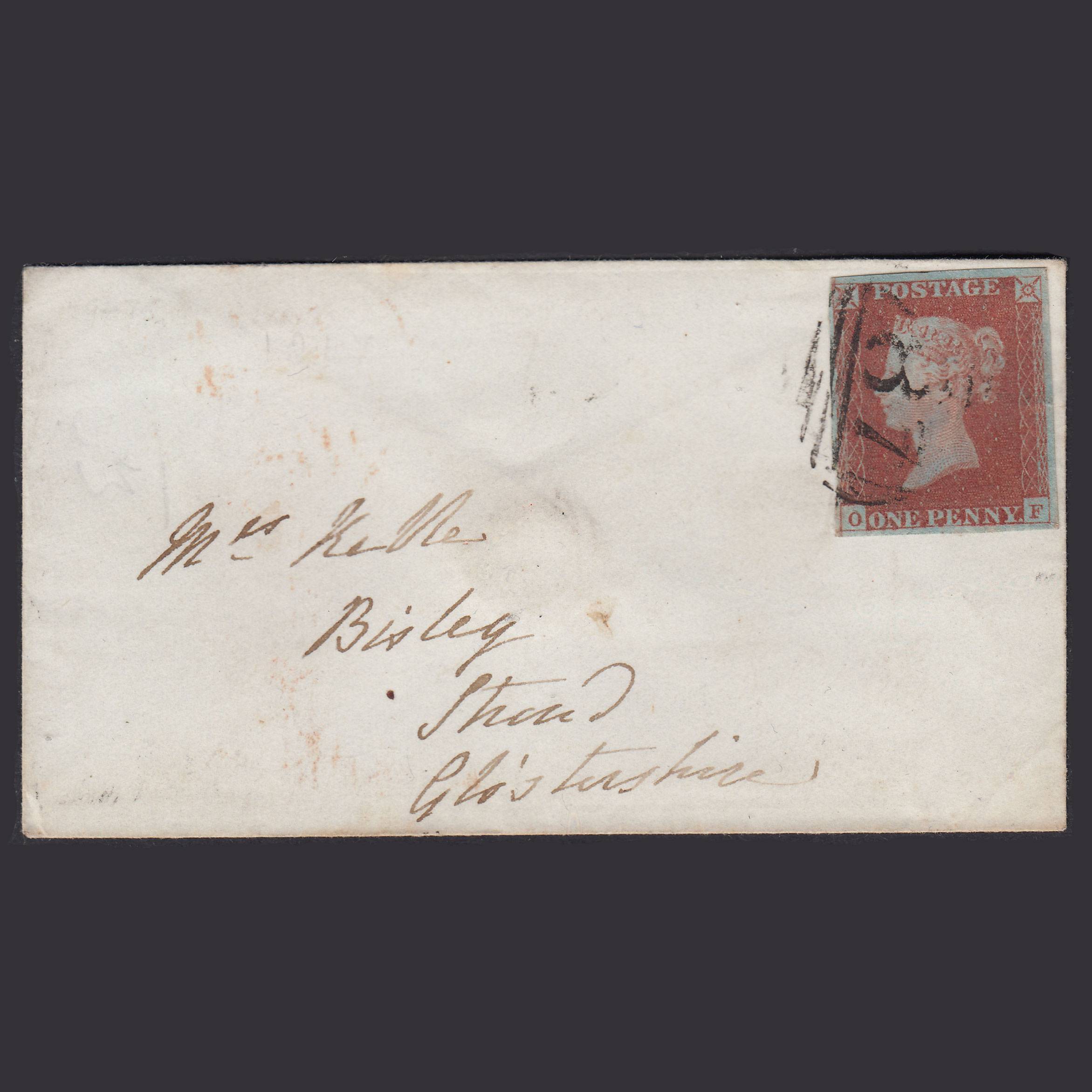 GB QV 1847 1d Plate 74 SG8-B1(1) OF FU 4M Tetsworth to Stroud Cover