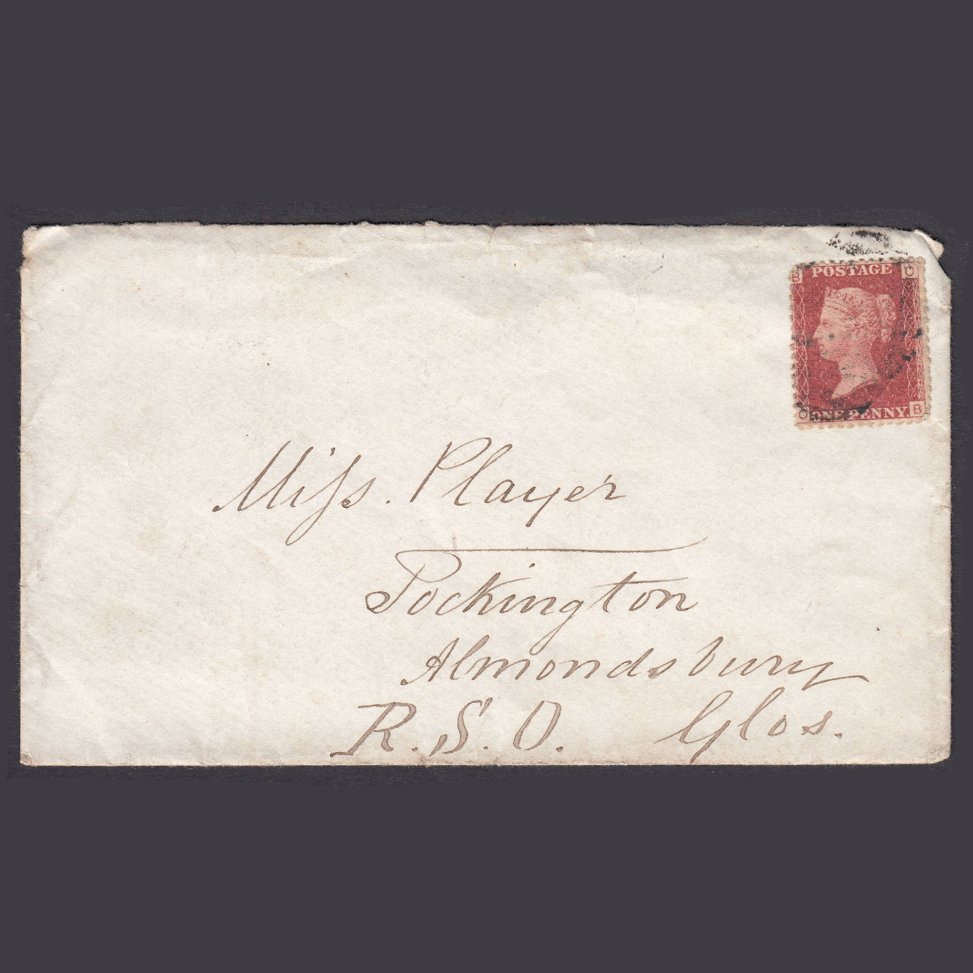 GB QV 1871 1d Plate 138 SG44-G1(2) OB GU Miss Player Almondsbury RSO Cover