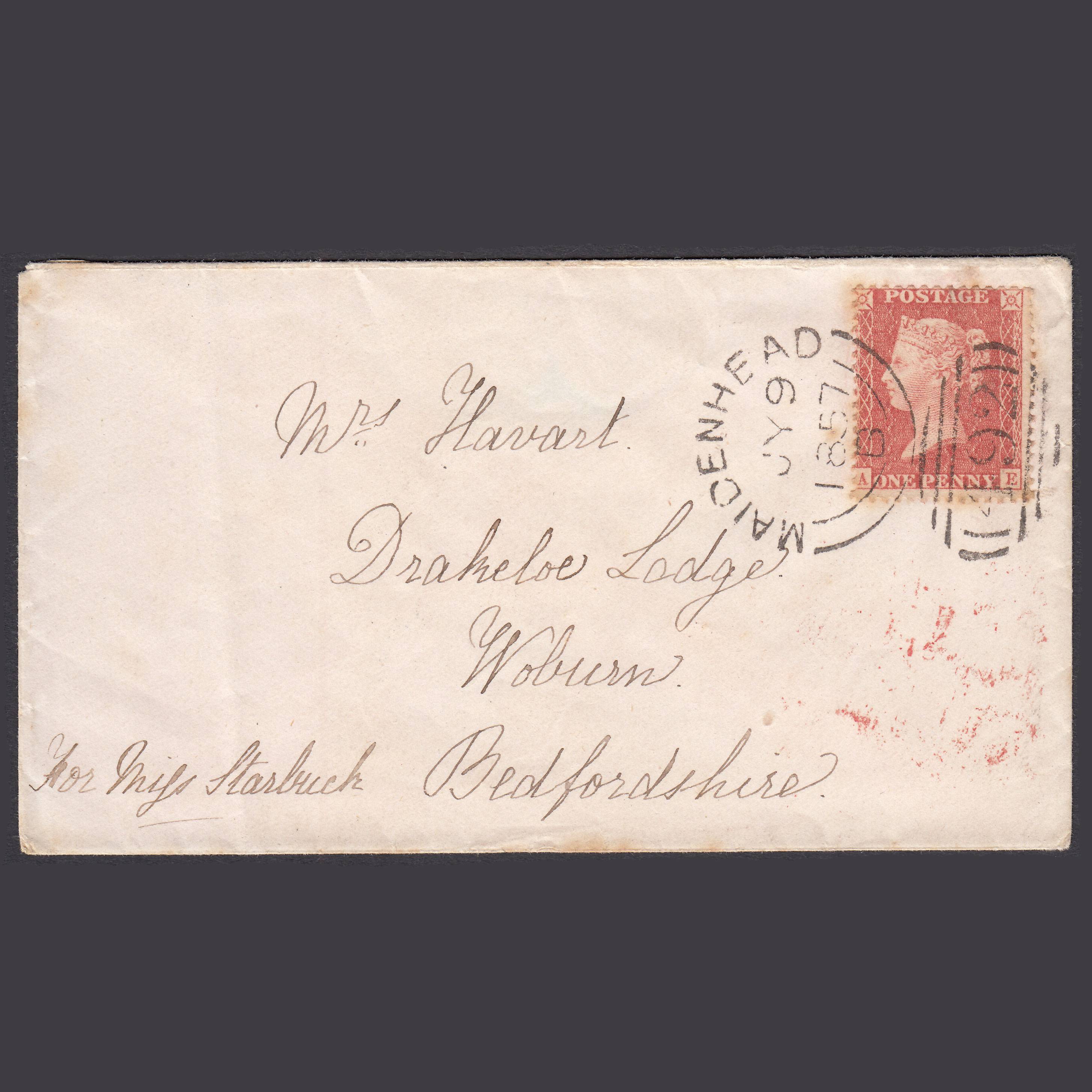 GB QV 1857 1d Pale Red Plate 45 SGC9(3) AE GU Drakelow Lodge Cover