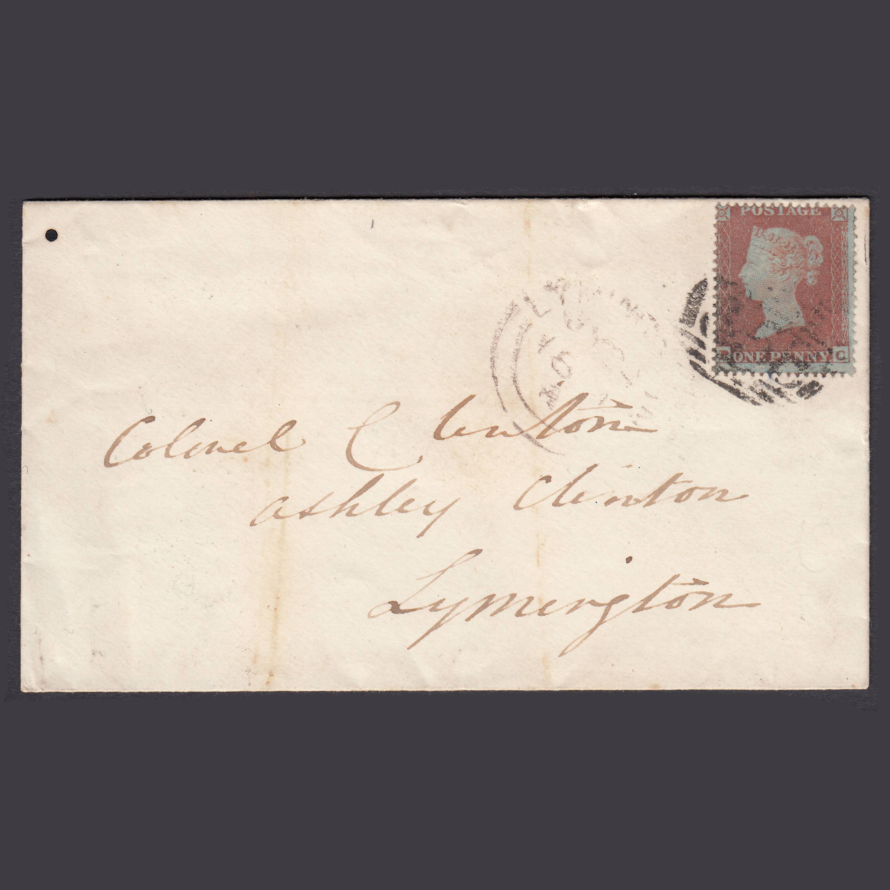 GB QV 1854 1d Red-Brown Plate 167 SG17-C1(1) PC FU Colonel Clinton Cover