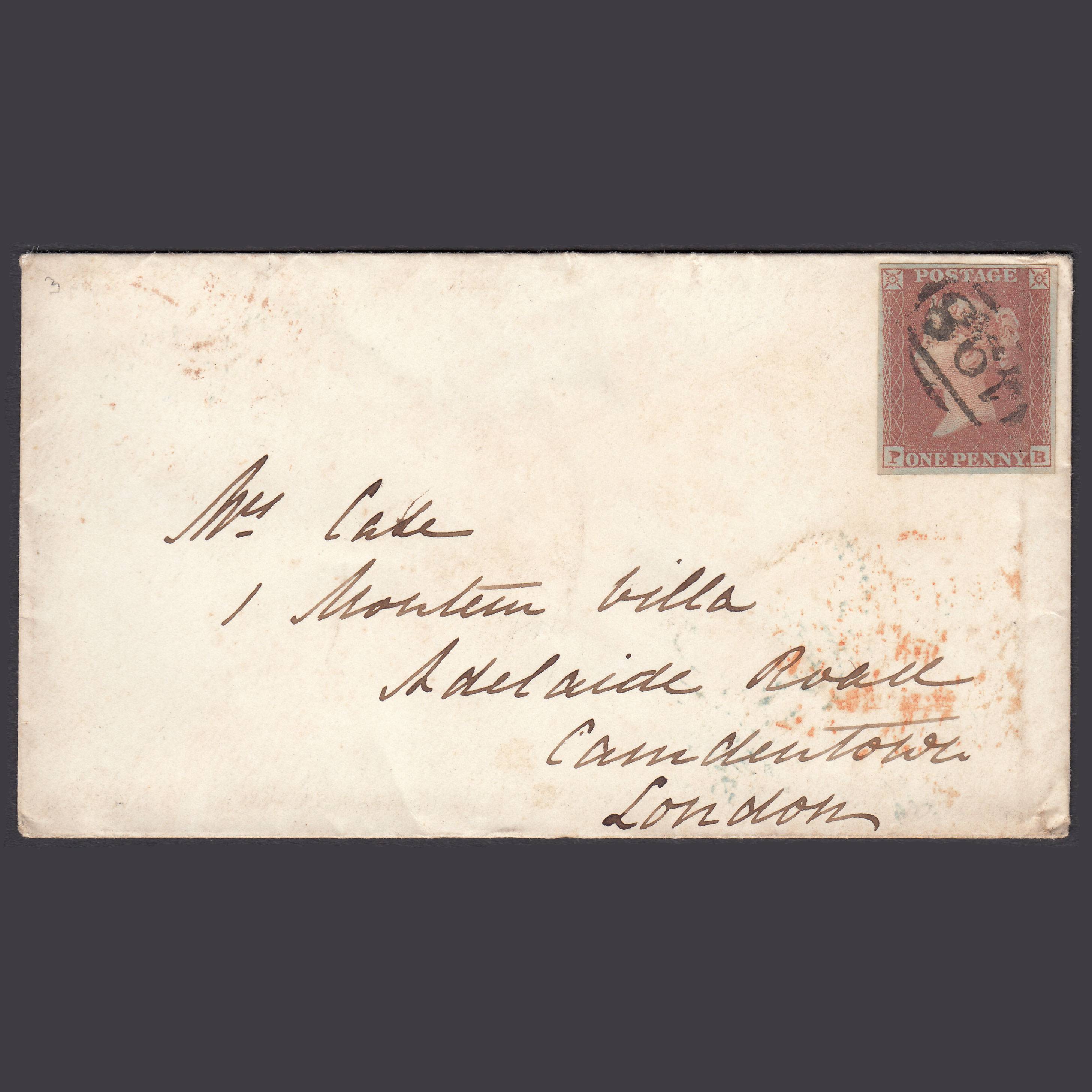 GB QV 1854 1d Plate 173 SG8-B2(1) PB FU 4M Manchester to London Cover