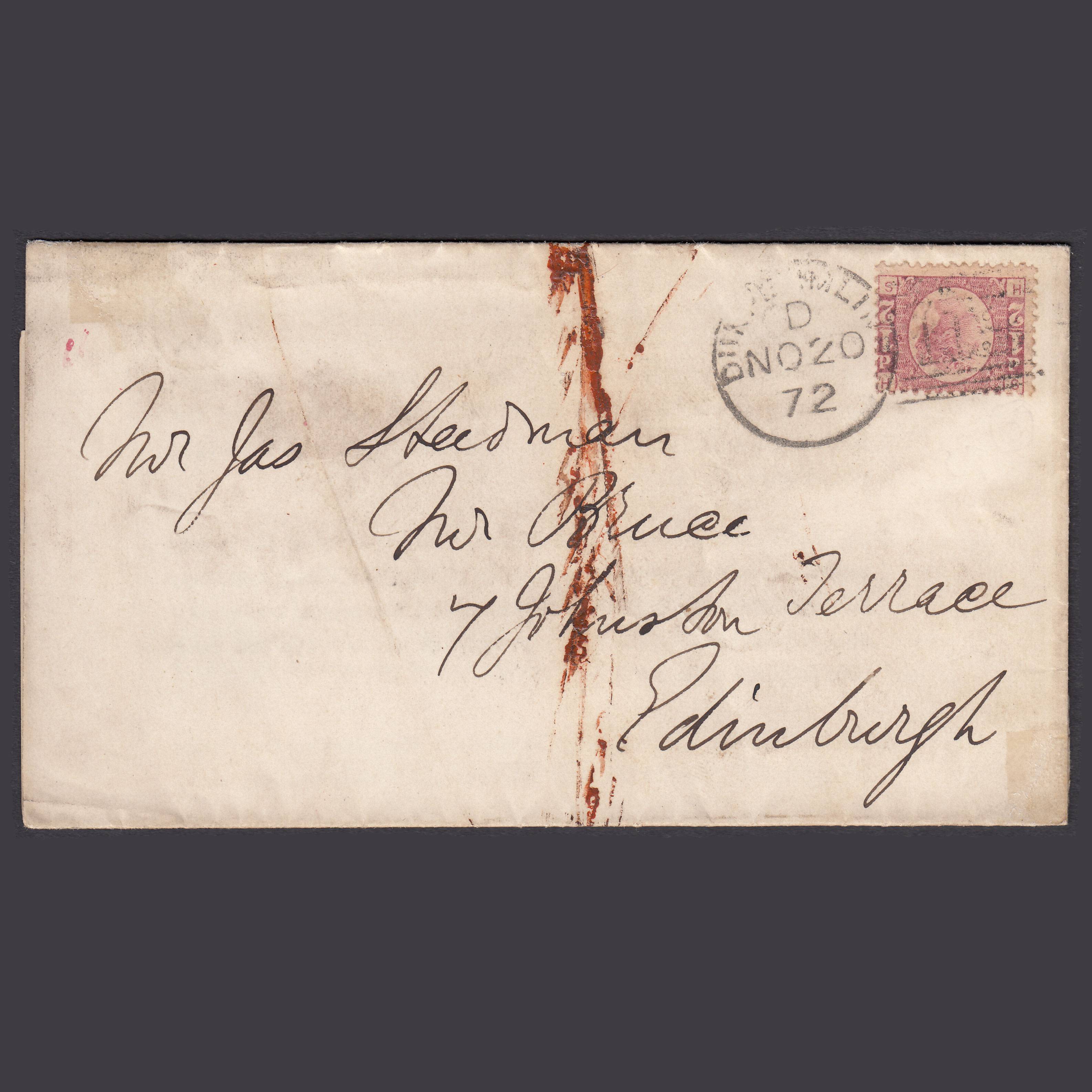 GB QV 1872 1/2d Rose Plate 5 SG49-G4 HS FU On Printed Circular