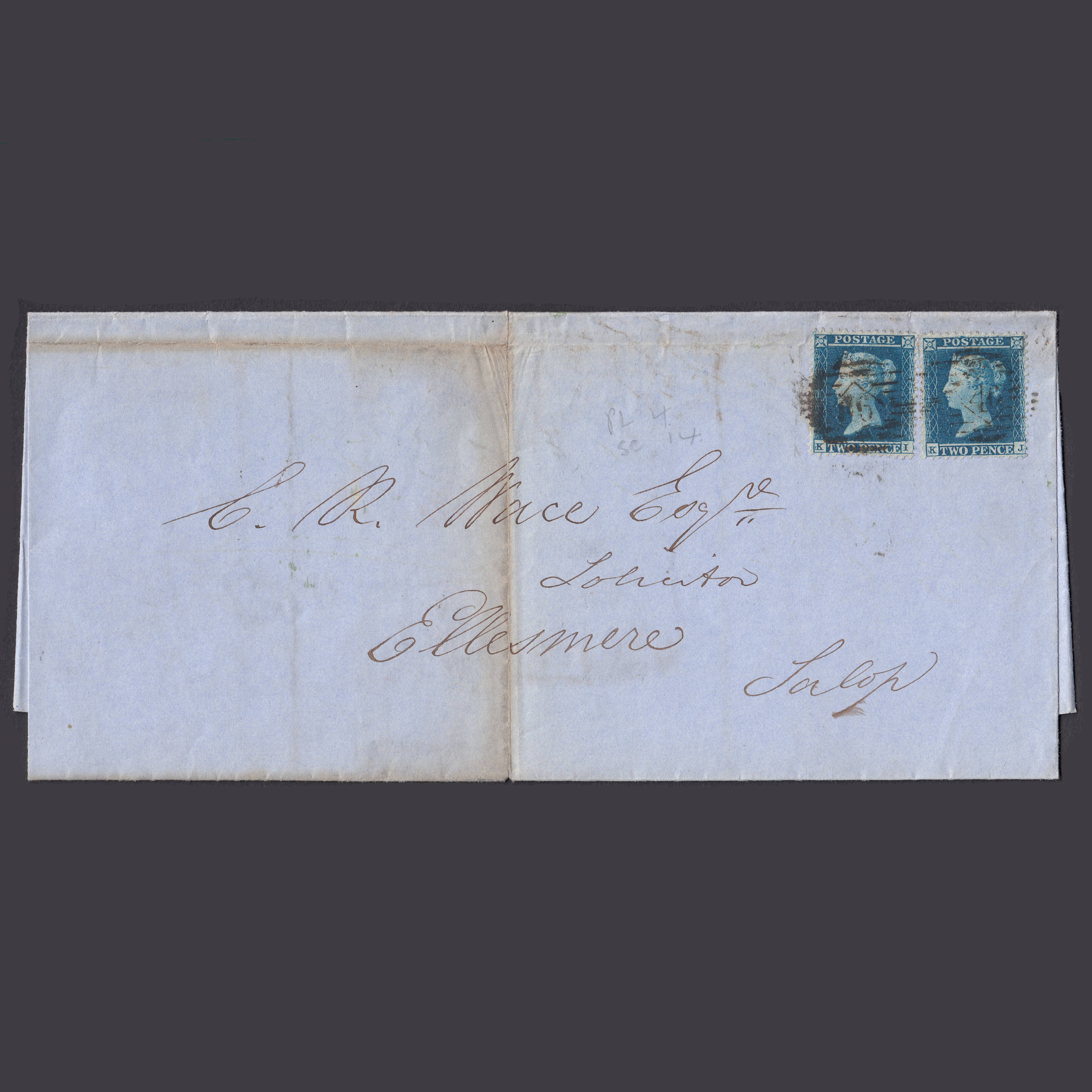 GB QV 1855 2d Blue Pl 4 SG23-F2 KI & KJ FU London Is L46 46.B On Wrapper