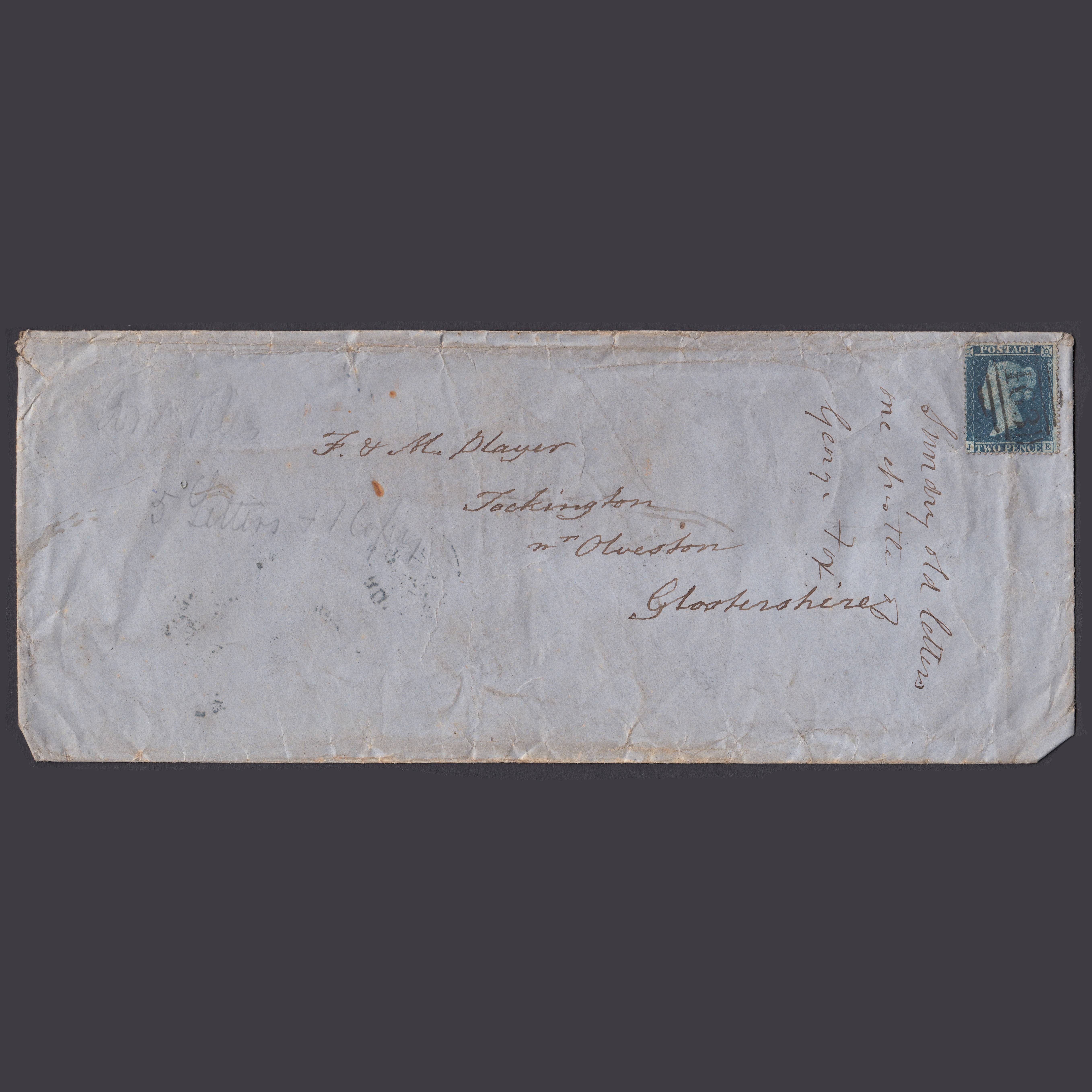 GB QV 1858 2d Blue Plate 6 SG36A-F8 JE PU Liskeard to Tockington Cover