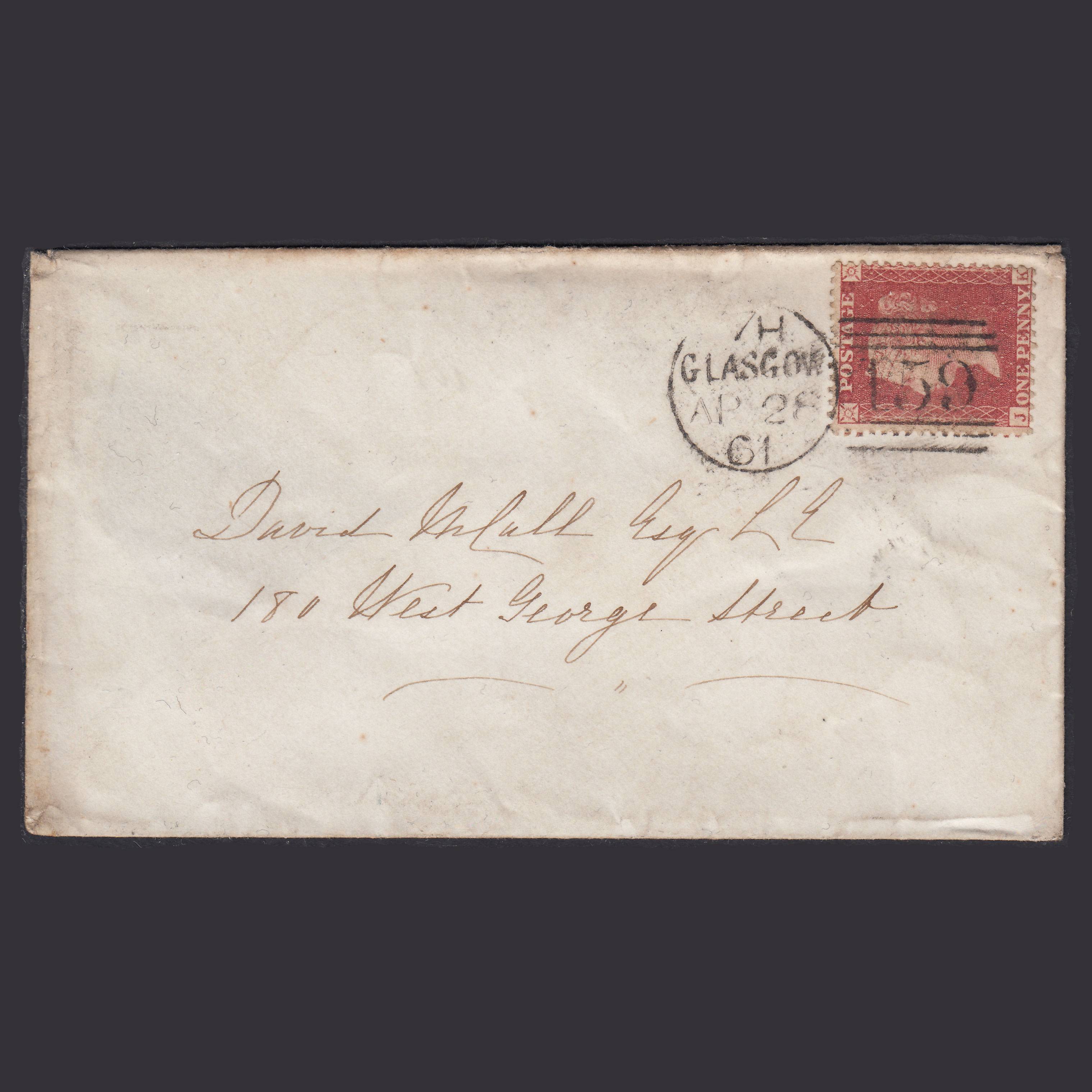 GB QV 1861 1d Rose-Red Plate 48 SG40-C10(1) JK FU Glasgow 159 On Cover