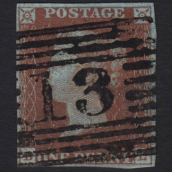 GB QV 1841 1d Very Blued Pl 44 SG8a-B1(2) BL VFU Arbroath 13 4M Imperf