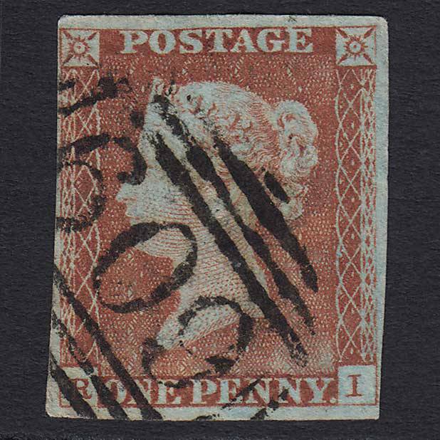 GB QV 1841 1d Pale (Plate 55) (SG9) 'RI' GU Penzance (609) 4M Pinhole