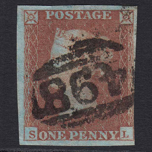 GB QV 1841 1d Red-brown (Plate 123) (SG8) 'SL' GU Manchester (498) 4M
