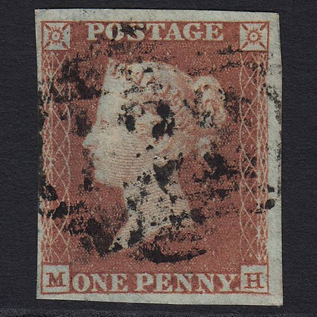 GB QV 1841 1d Red-brown Pl 97 (SG8) 'MH' FU Bridgnorth (122) 4 Margins