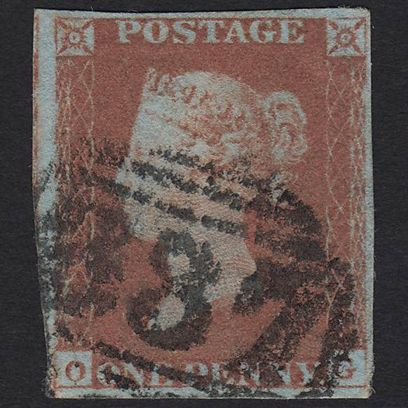 GB QV 1841 1d Red-brown Pl 74 SG8-B1(1) OG GU Huddersfield 387 4 Margins