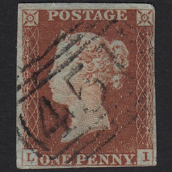 GB QV 1841 1d Red-brown (Plate 43) SG8-B1(1) LI FU Lewes 451 nr 4M Imperf